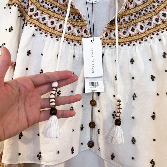 Veronica Beard Fernanda White Bohemian Embroidered Beaded Cropped Jacket XS NWT - Picture 7 of 10